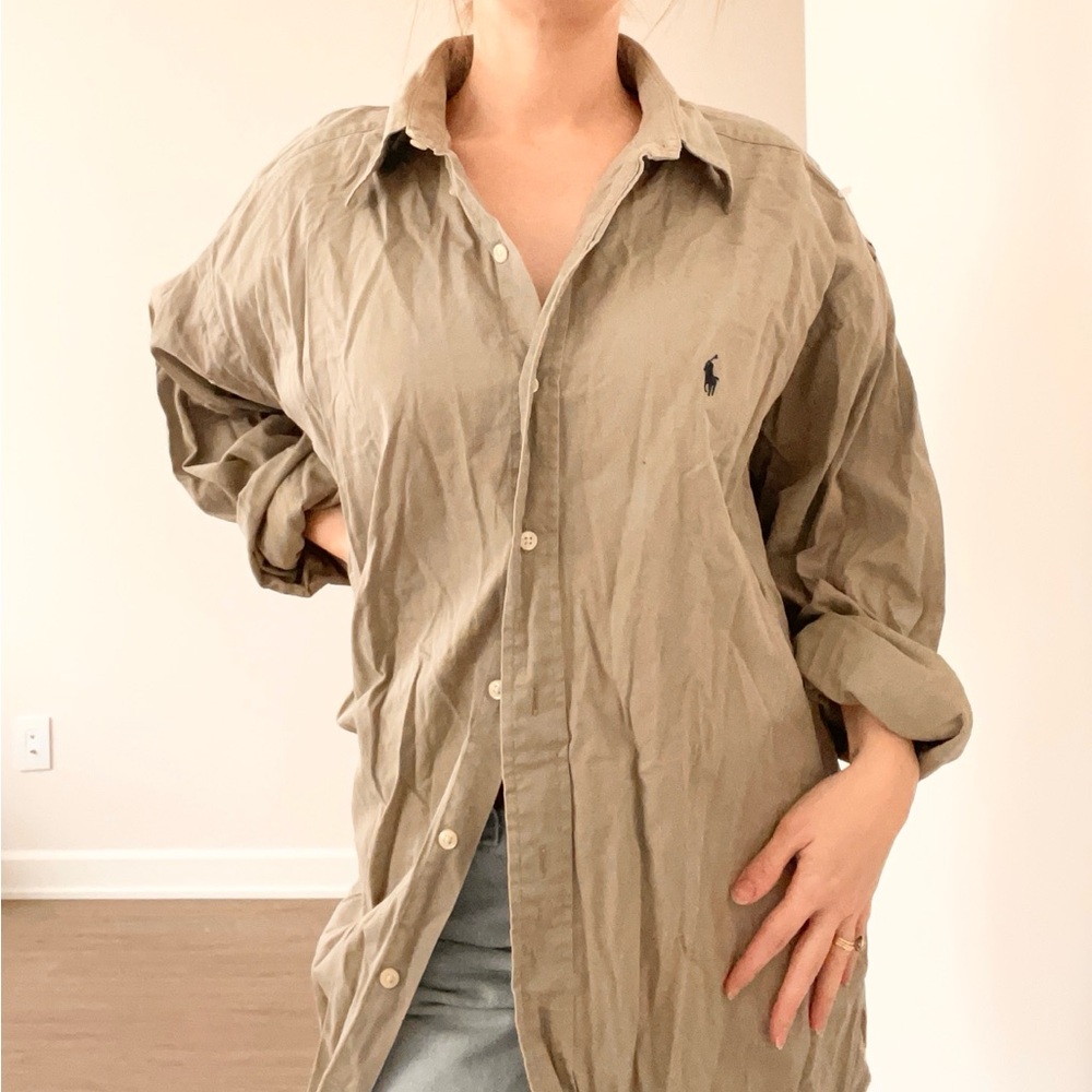 Vintage Ralph Lauren Tan Gray Button-Up Shirt - Picture 3 of 5